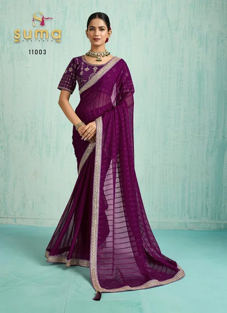 Adra By Suma Chiffon Saree With Zari Sequince Border Work Fancy Saree Exporters In India